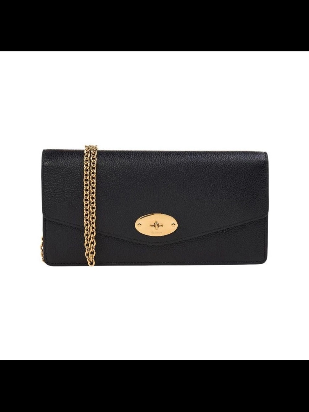 Mulberry Black Leather Chain Wallet with Gold Hardware